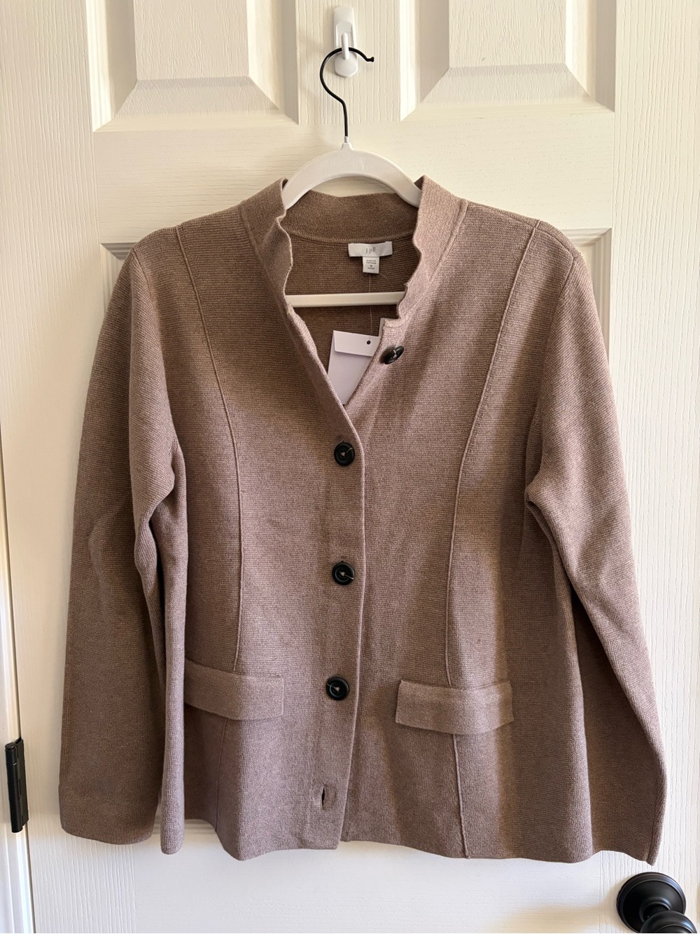 J. Jill Taupe Knit Button-Front Blazer